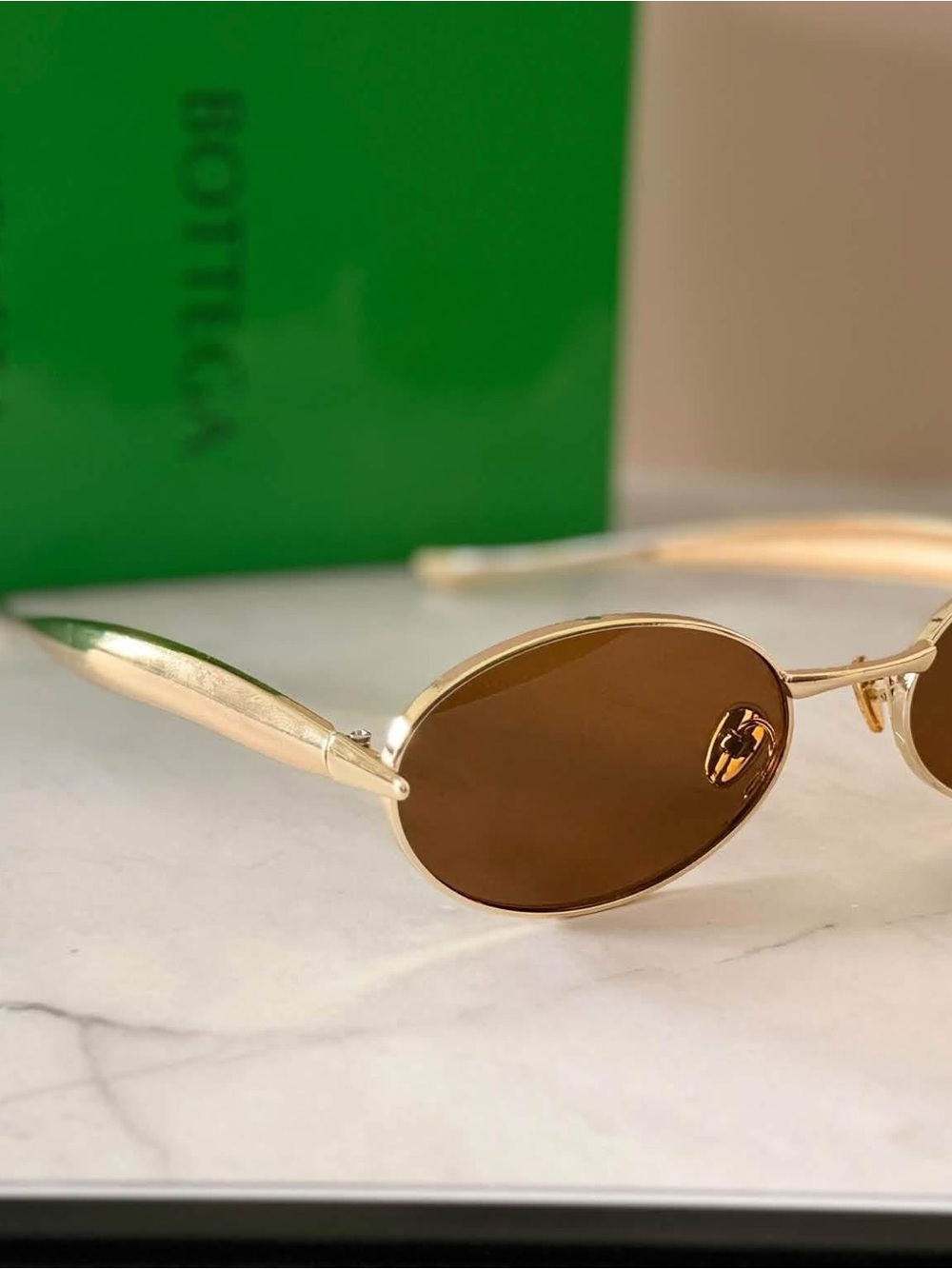 NEW Gold Frame Brown Lens Oval Sunglasses